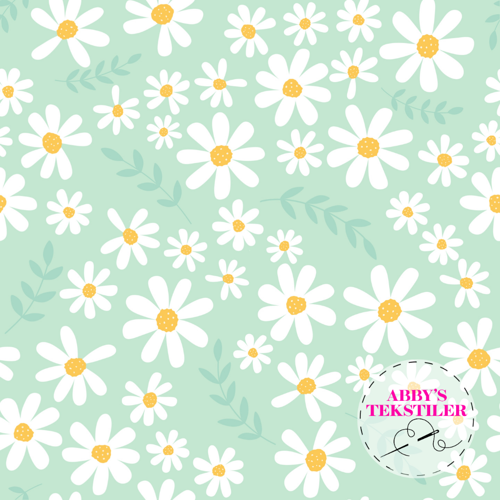 Jersey - Mini daisy blomster mint