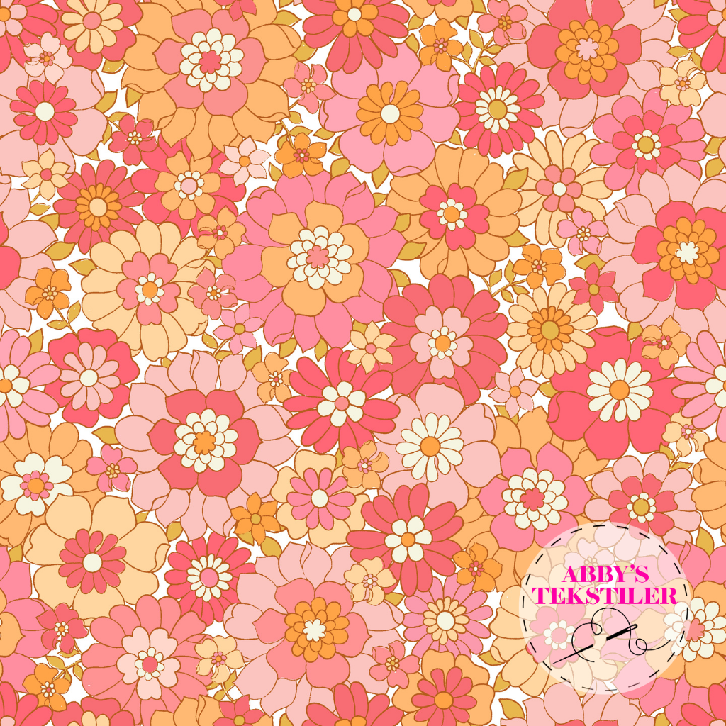 Jersey - Retro blomster lys gammel rosa