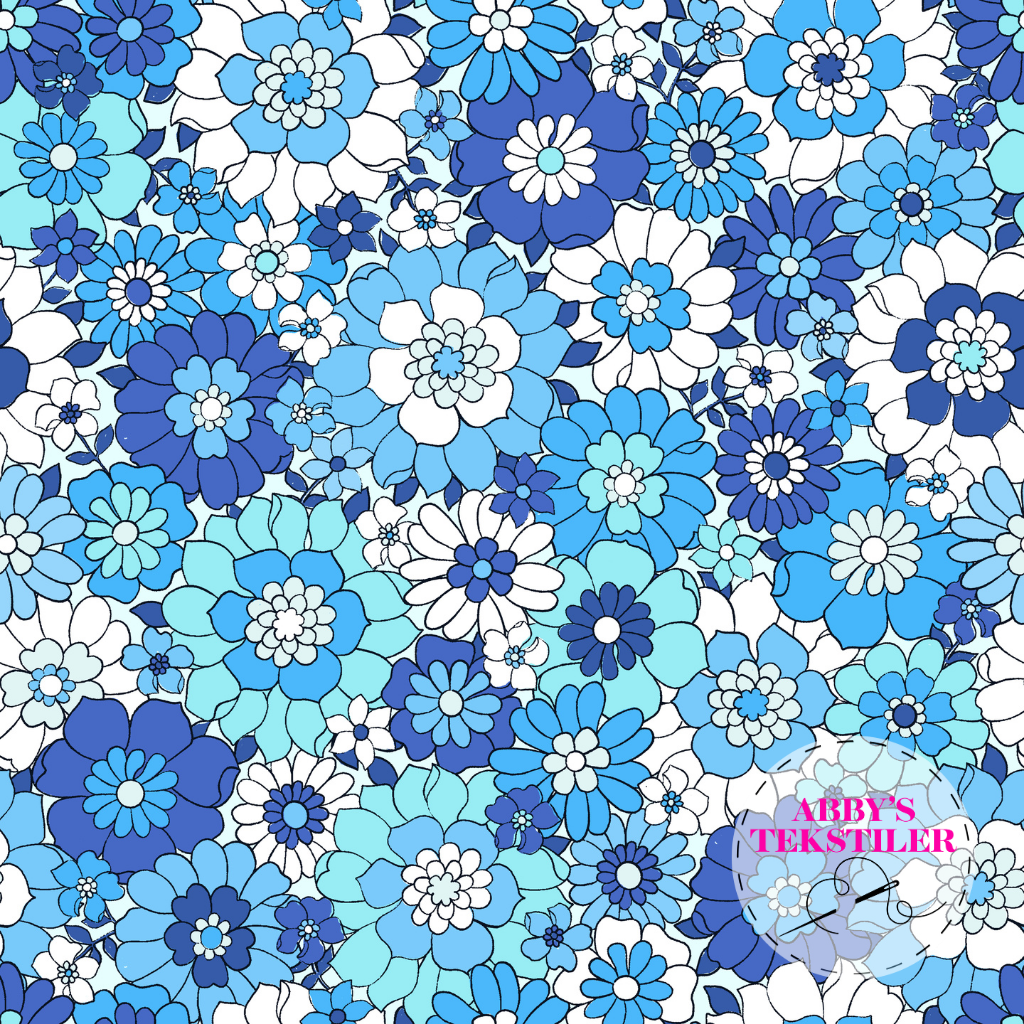 Jersey -  Retro blå og hvit blomster