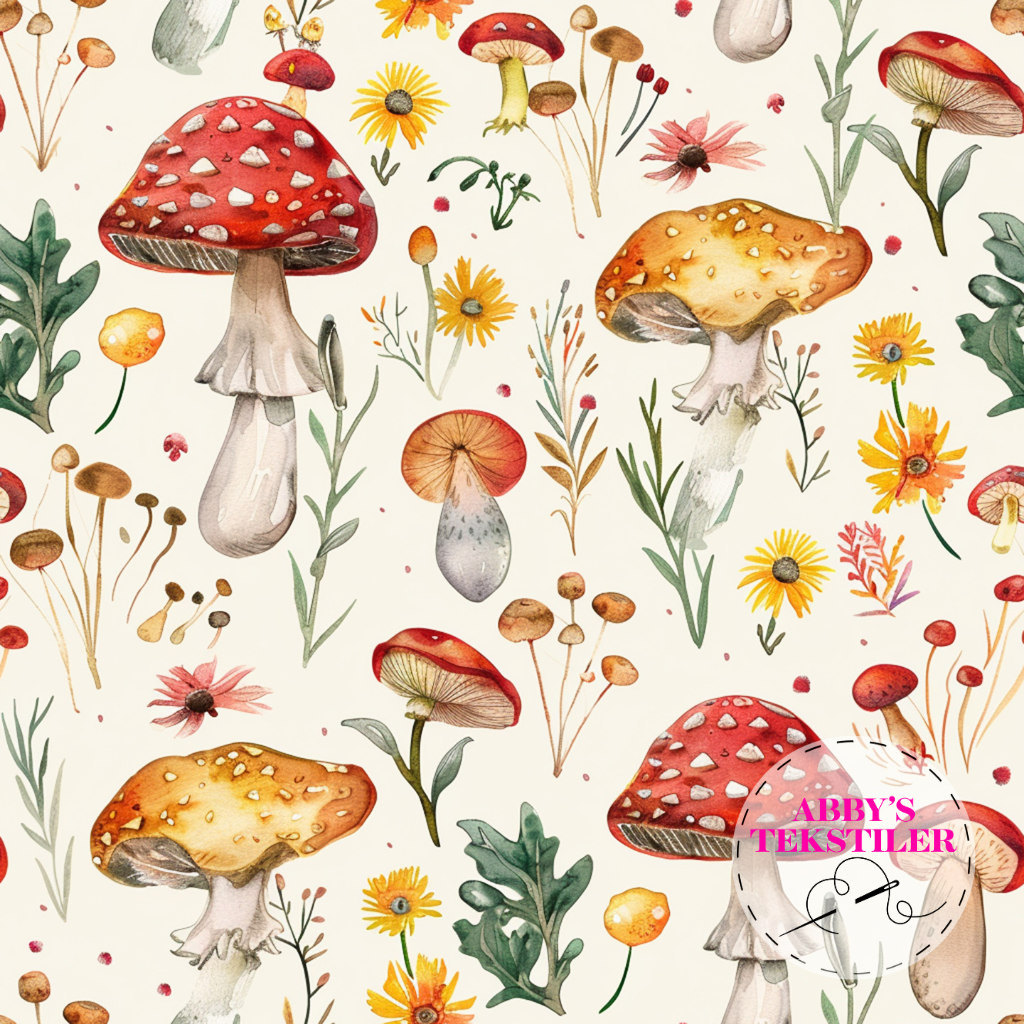 Jersey - Sopp og blomster, Offwhite