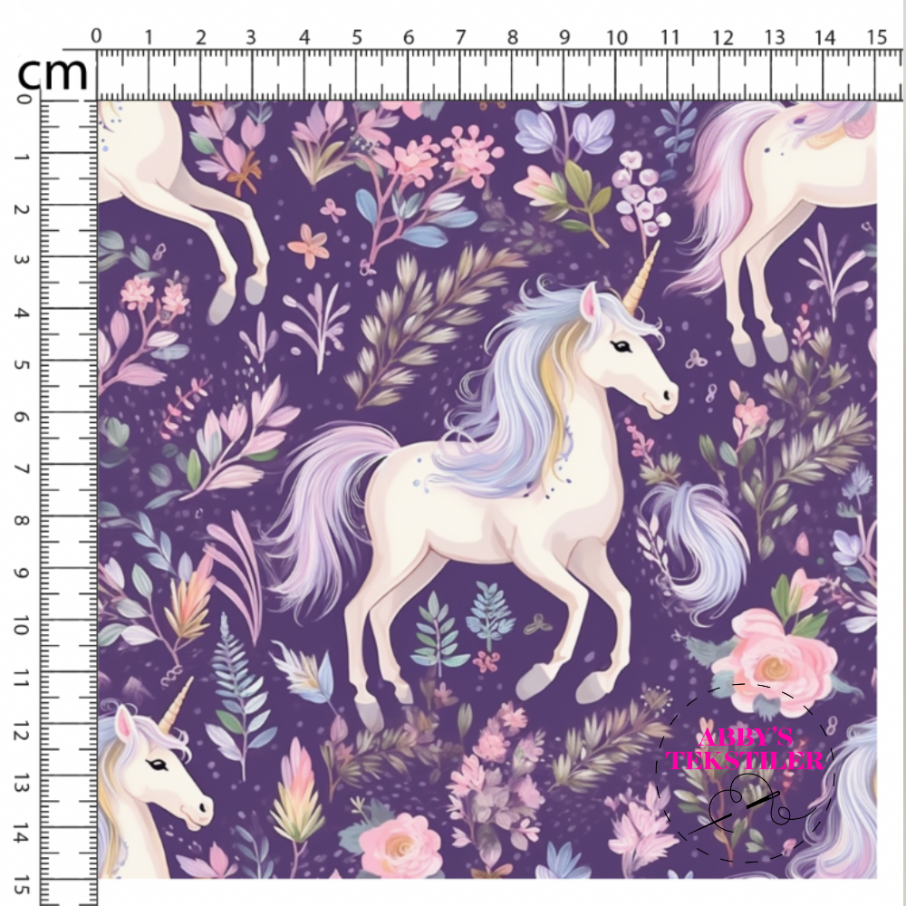 Jersey - Enhjørninger og Blomster, Lilla & Blå