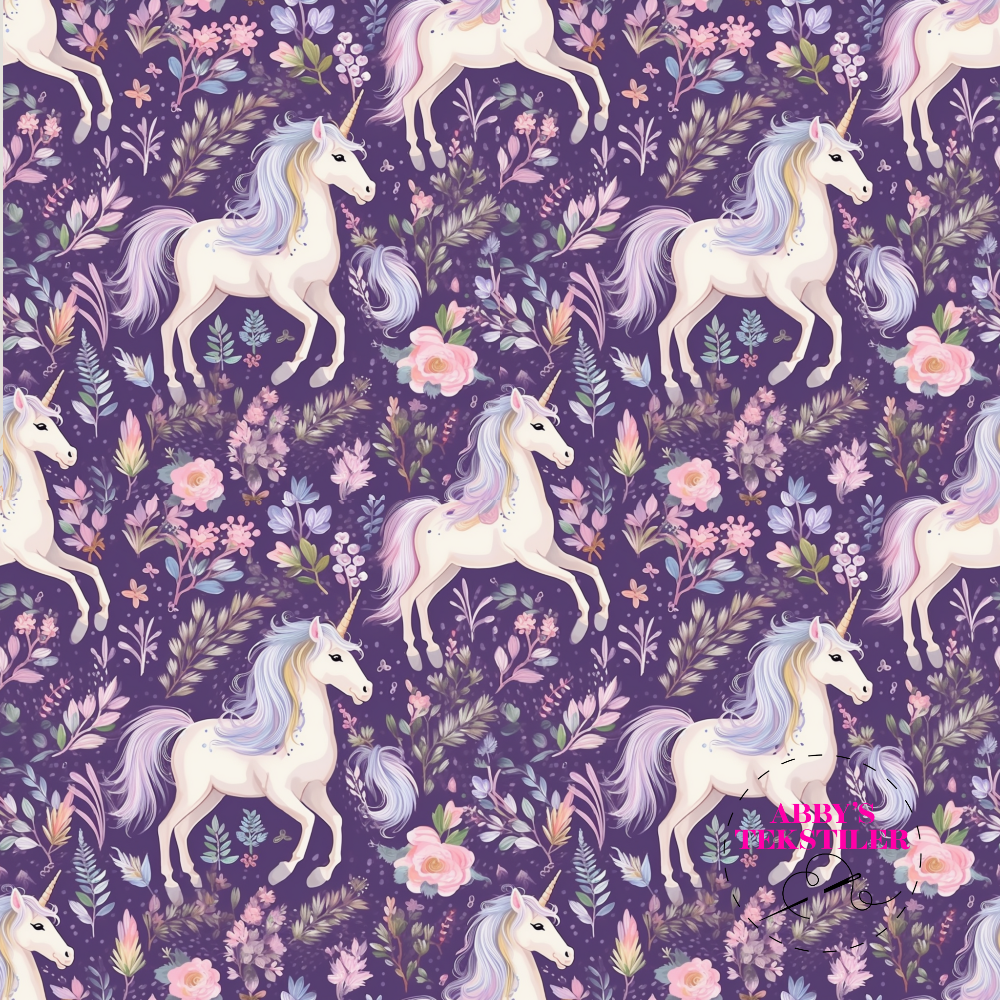 Jersey - Enhjørninger og Blomster, Lilla & Blå