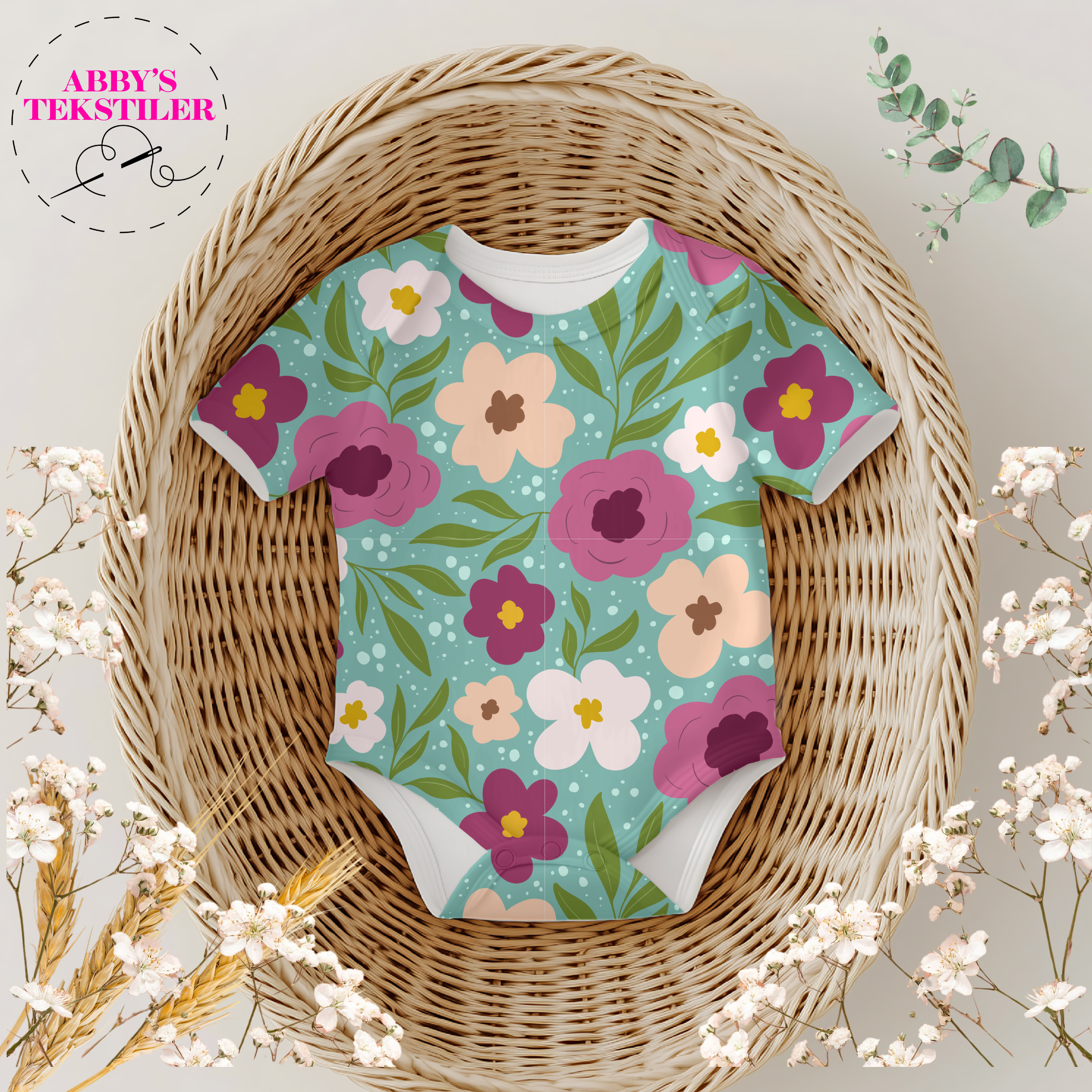 Jersey - Ingrid  blomster mint