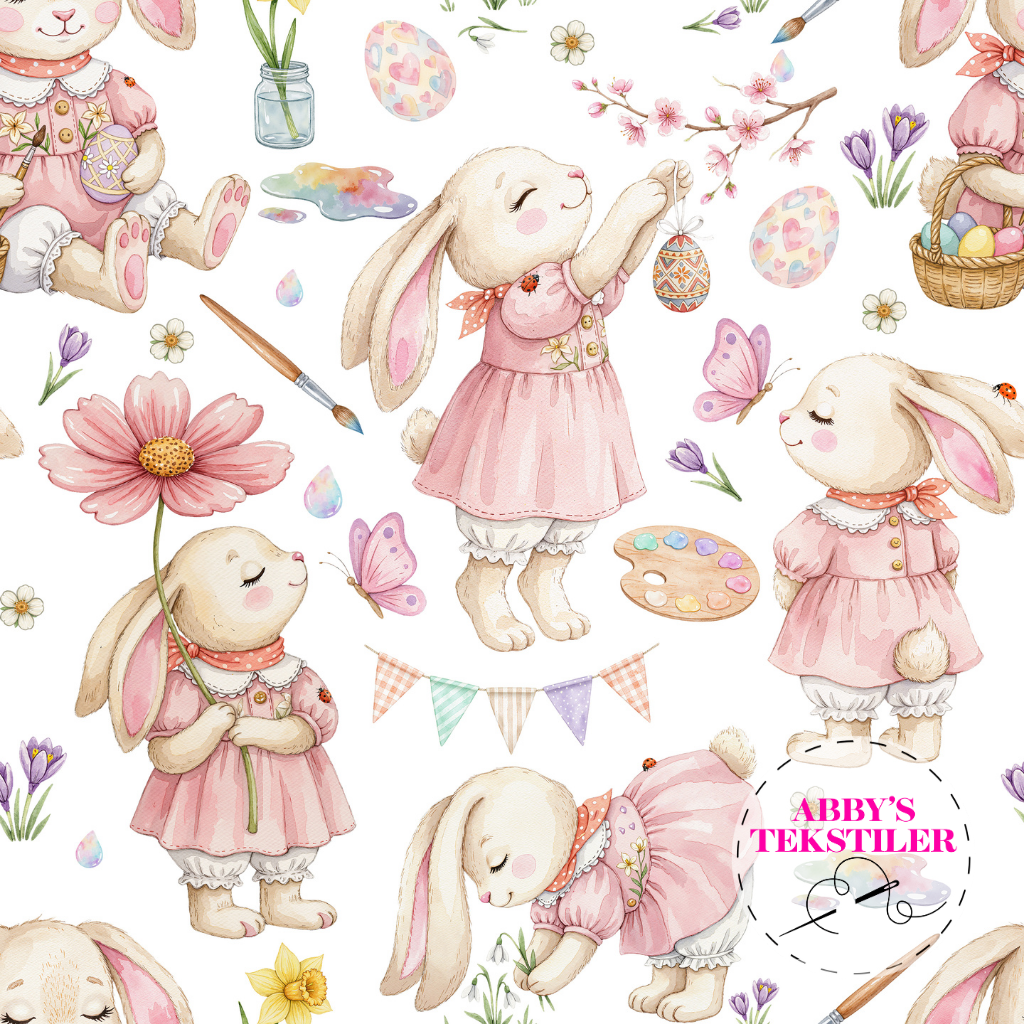 Jersey - Kanin og blomster hvit