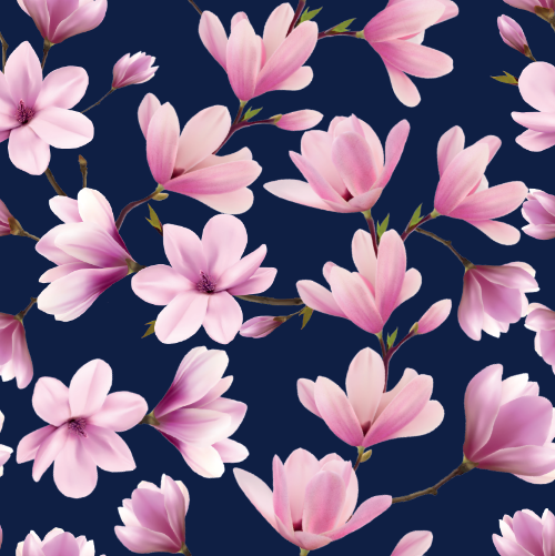 Jersey - Magnolia blomster mørk blå
