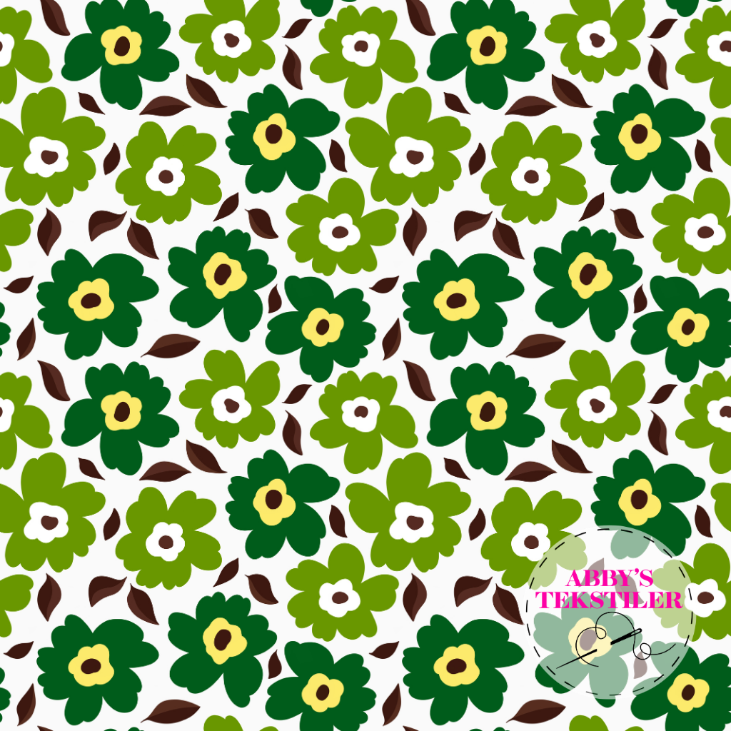 *Forhåndsbestilling* Kanvas - Pop Blomster, Grønn på hvit