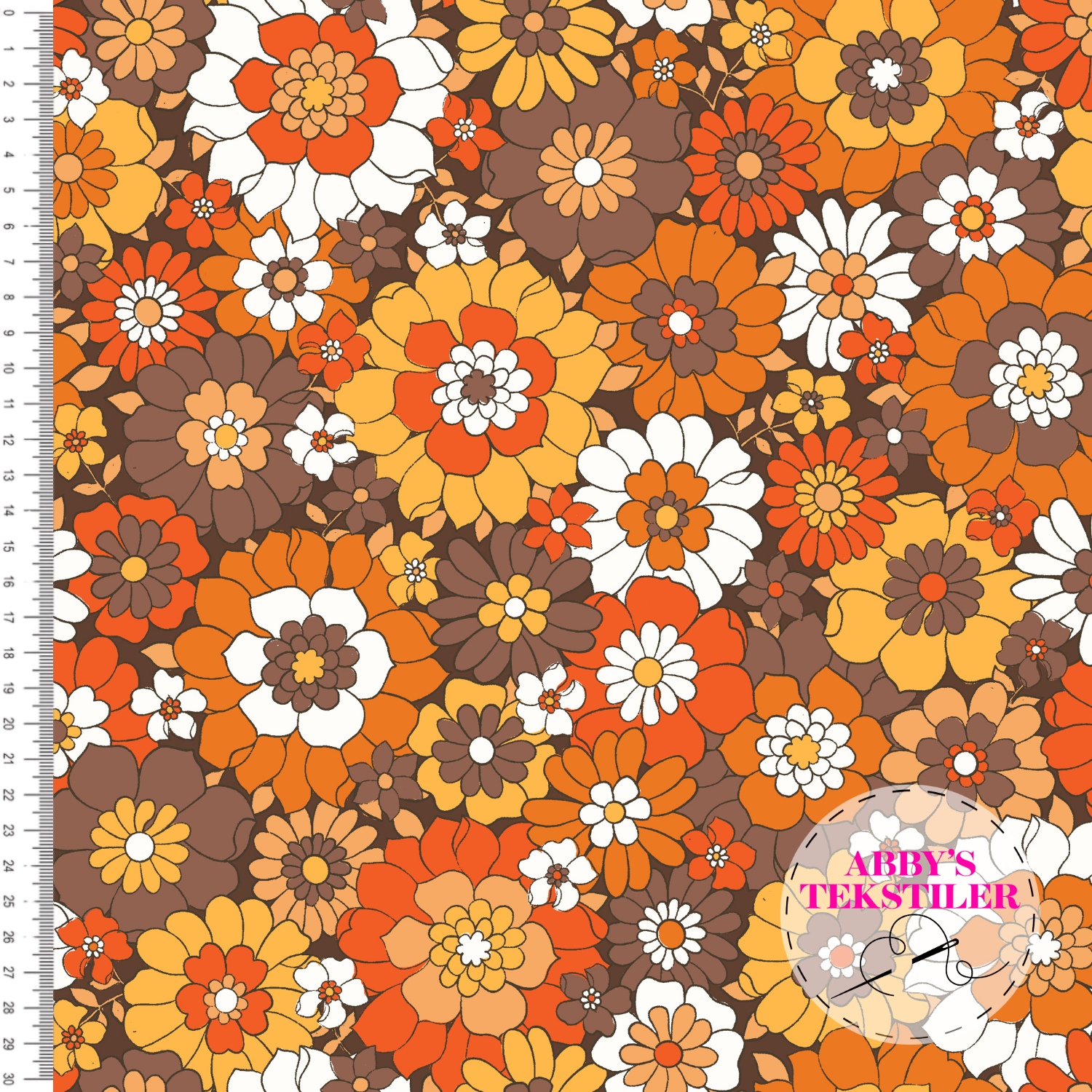 Jersey - Retro Brun blomster
