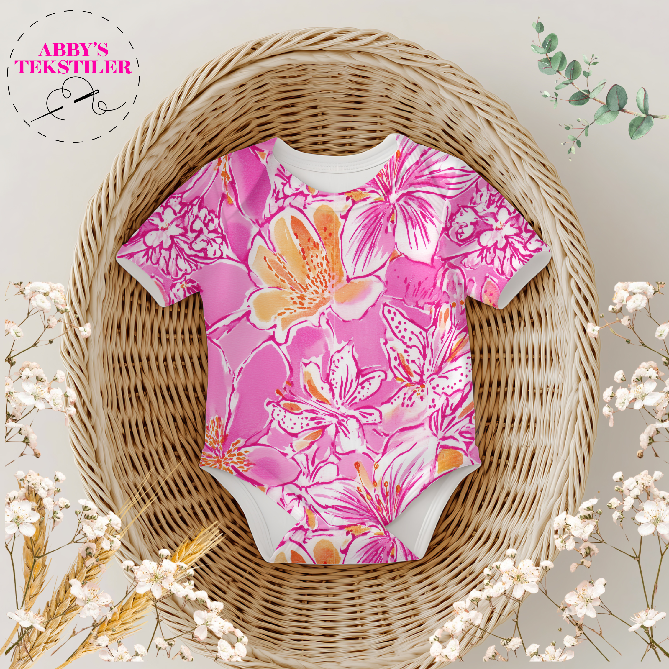 Jersey - blomster lilly rosa