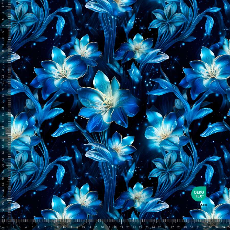 Jersey - blomster blå turkis