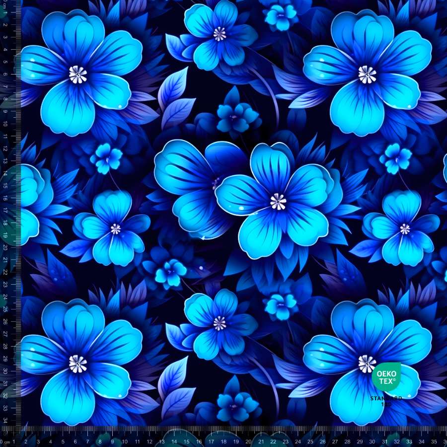 Jersey - Blomster, Blå