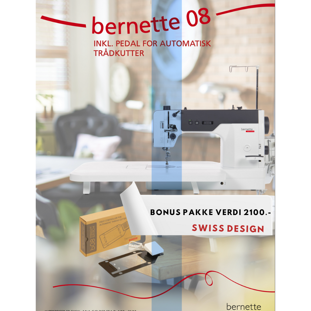 Kampanje! Bernette 08 Heavy Duty Rettsømsmaskin Professional inkl. bonuspakke