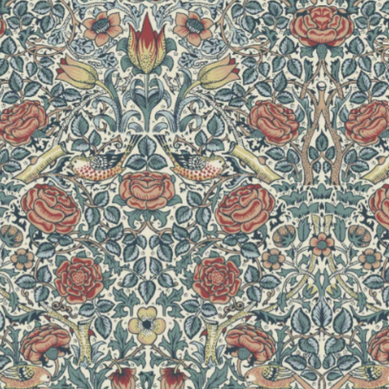 Kanvas - William Morris, blomster og fugler