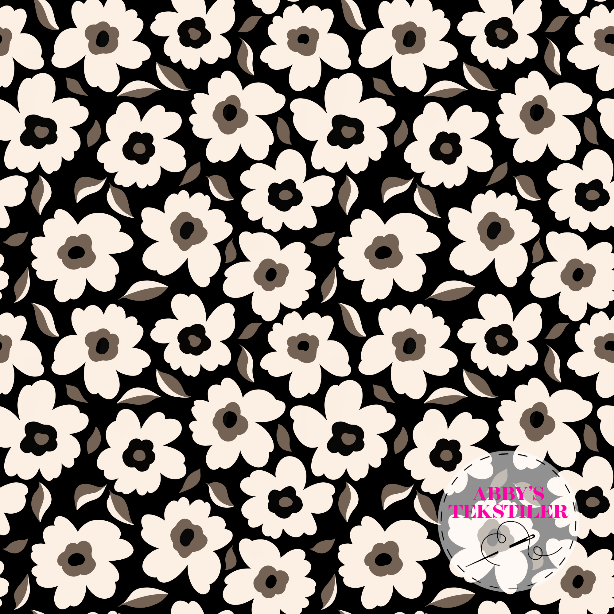 Kanvas - Pop Blomster Svart