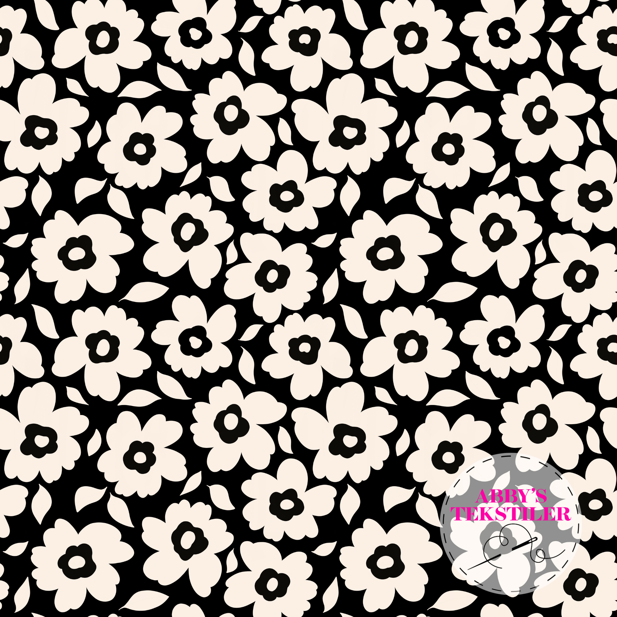 Kanvas - Pop Blomster Svart-Beige