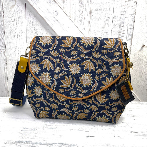 Kanvas - Retro Blomst Blå og ochre-4