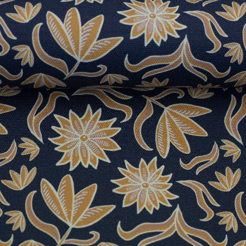 Kanvas - Retro Blomst Blå og ochre