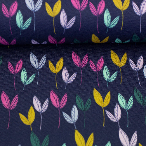 Kanvas - dansende blader mørk blå