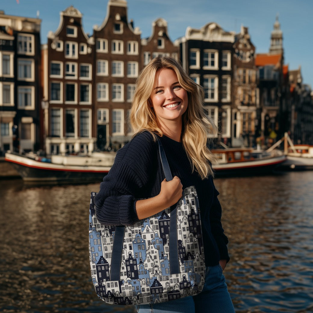 Kanvas Linen look - Blå hus