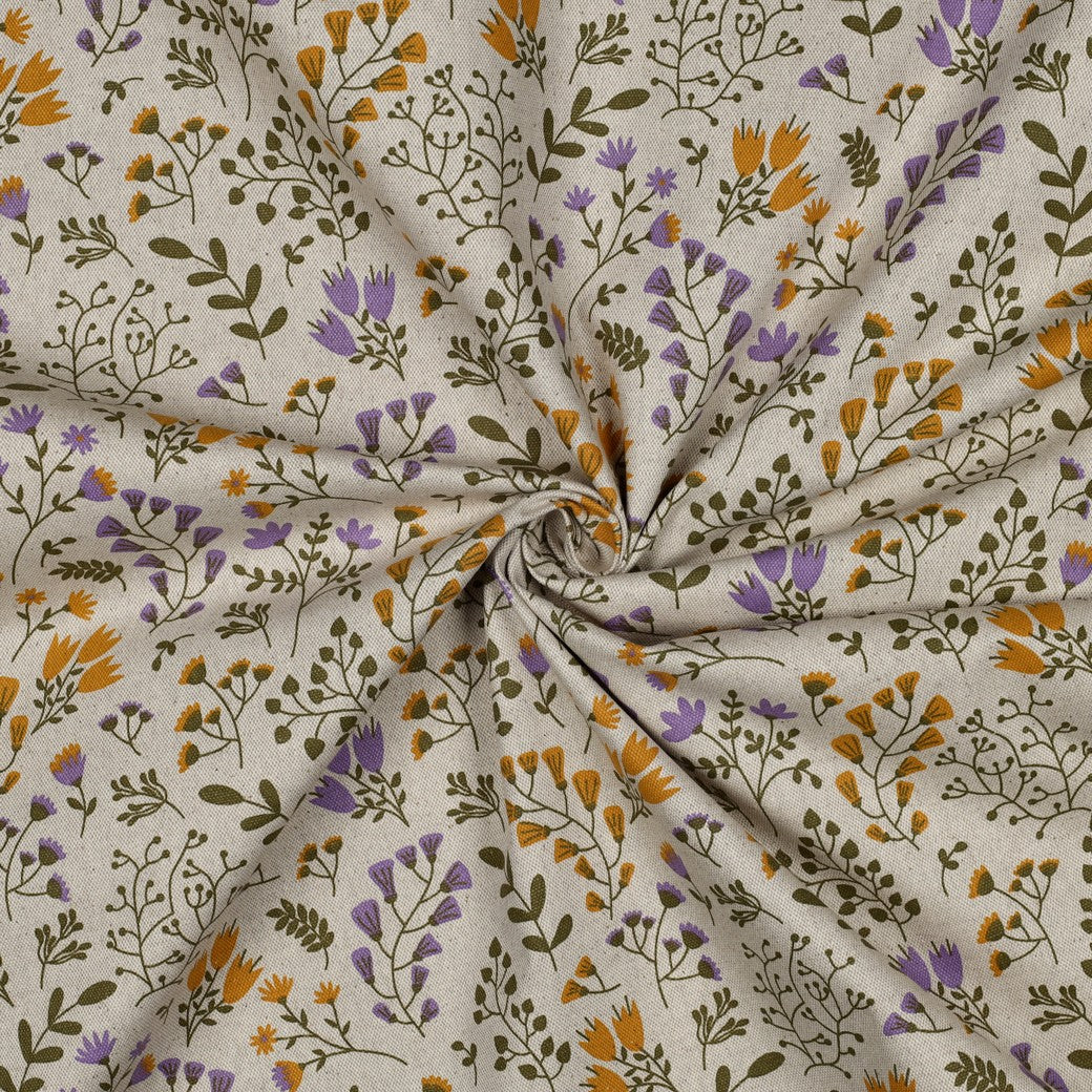 Kanvas Vanntett  - Linen look Oker blomster