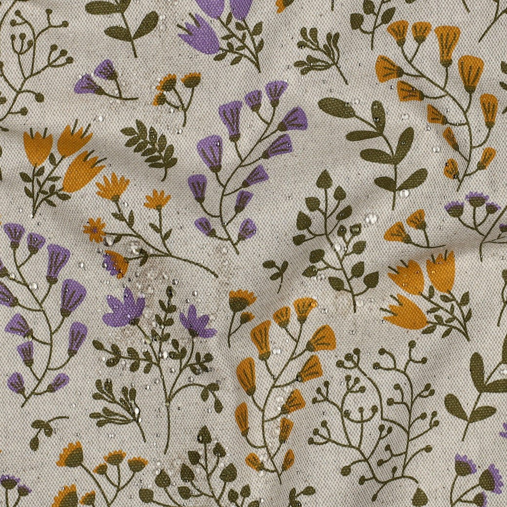 Kanvas Vanntett  - Linen look Oker blomster
