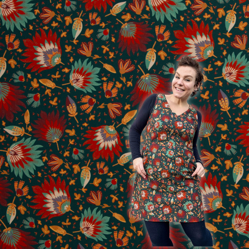 Kanvas bomull - Bold Blooms, petrol