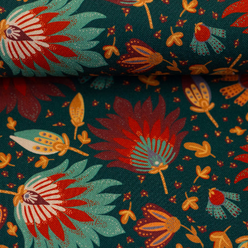 Kanvas bomull - Bold Blooms, petrol