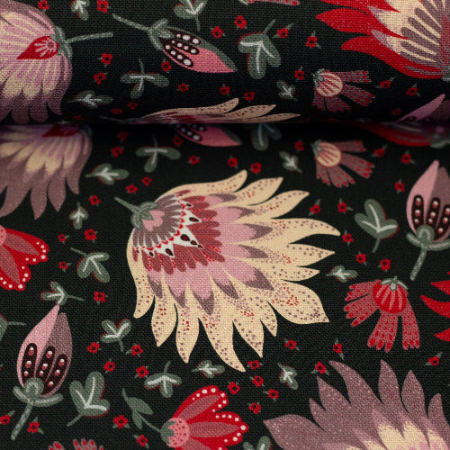 Kanvas bomull - Bold Blooms, svart