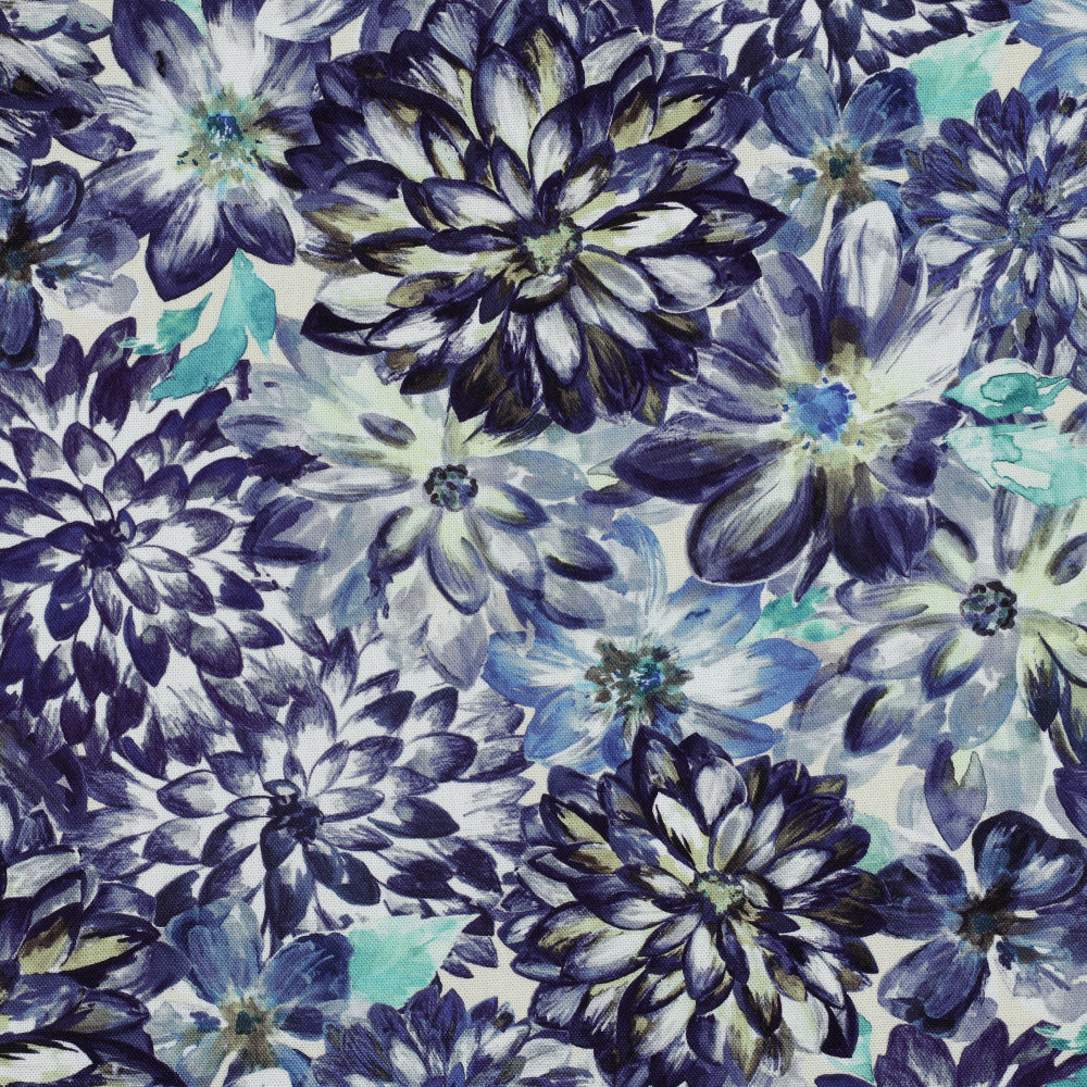 Kanvas bomull Linen look - Stor Blomster blå