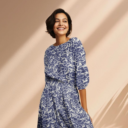 Light & Lush Twill Vevd Viskose - blå blomster