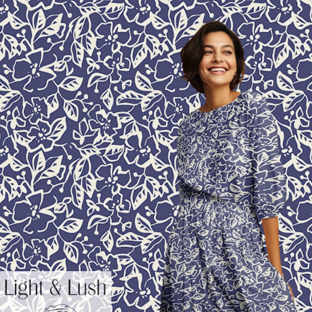 Light & Lush Twill Vevd Viskose - blå blomster