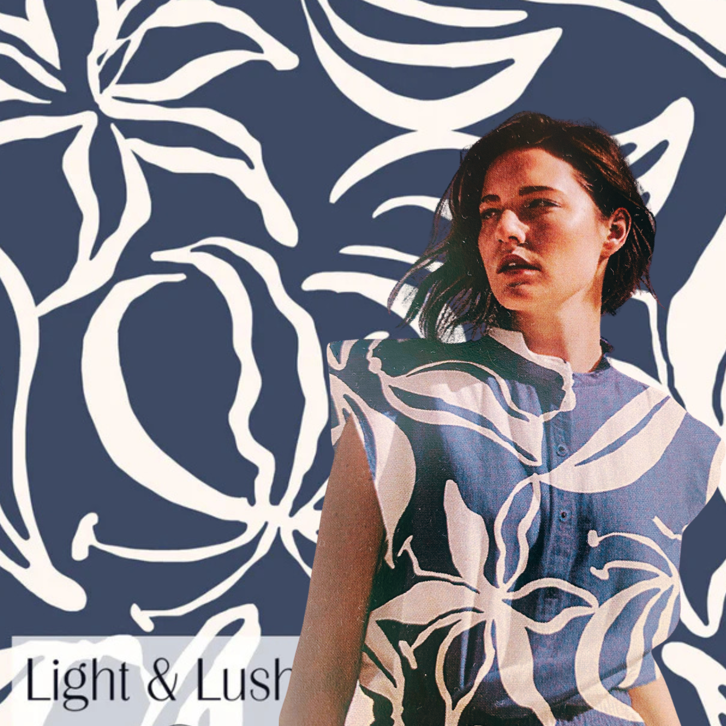 Light & Lush Twill Vevd Viskose - hvit blomster blå