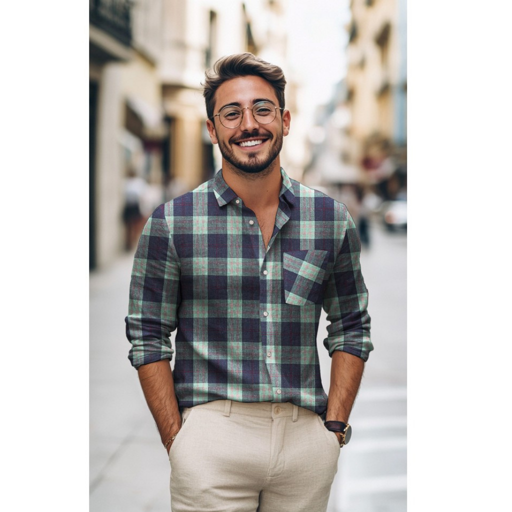 Linen Viskose Yarn Dyed - Ruter grønn