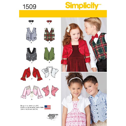 SIMPLICITY - 1509-A Vest, Sløyfe, og Bolero, Barn str. 3-8 år