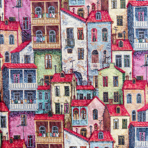 Møbelstoff Jacquard - Fargerike Hus