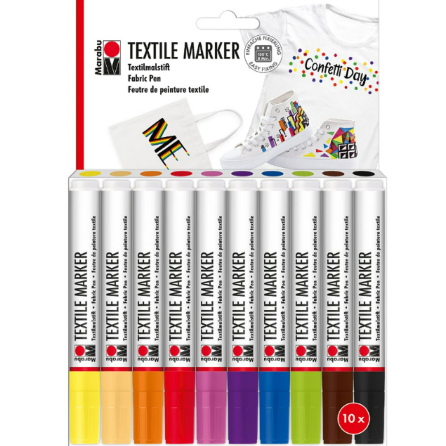 Marabu Textil Marker Tekstiltusj 3mm Sett – 10 farger