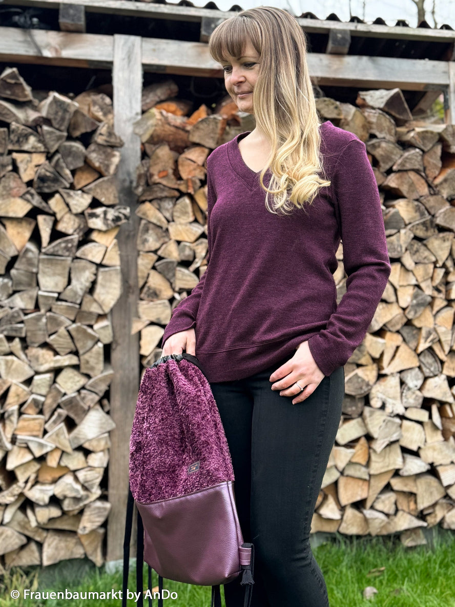 Merinoull jersey - Melert aubergine