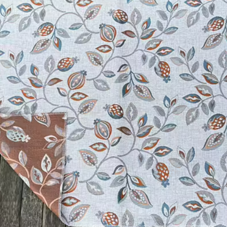 Møbelstoff Jacquard -Blomstrende greiner lys beige og teracotta