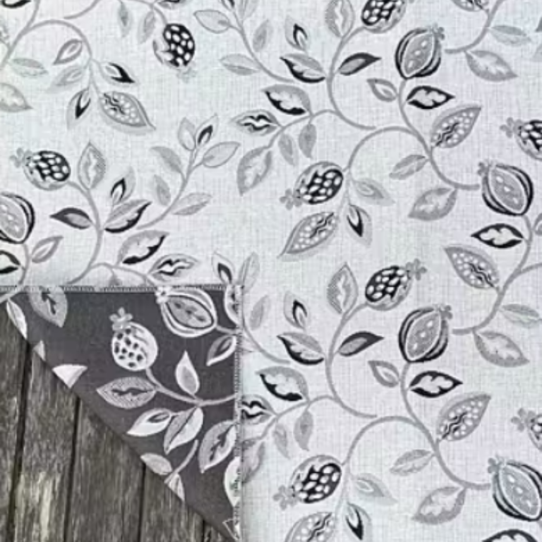 Møbelstoff Jacquard -Blomstrende greiner lys beige og svart