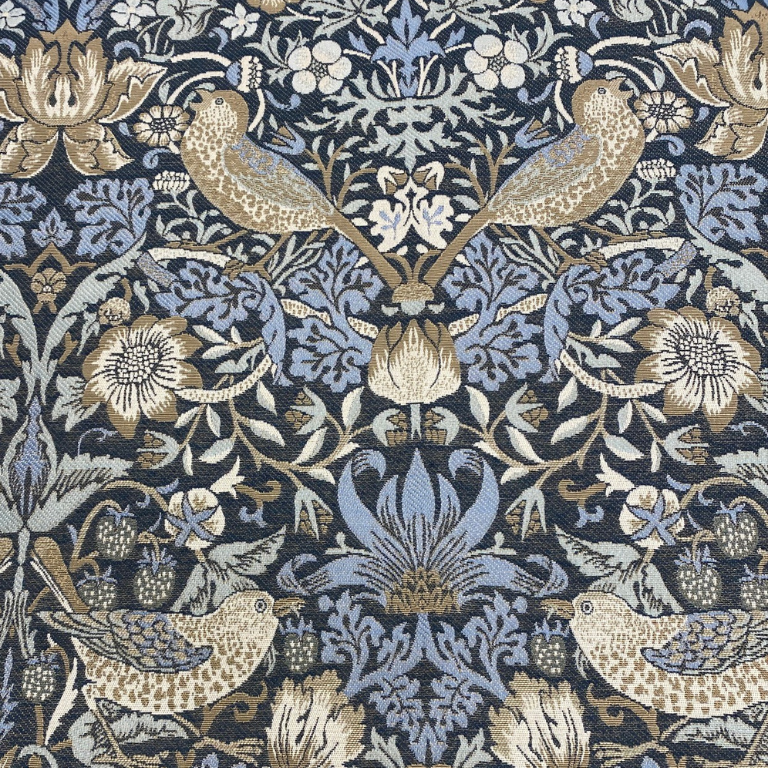 Møbelstoff Jacquard - William Morris Blomstrende fugler lys blå