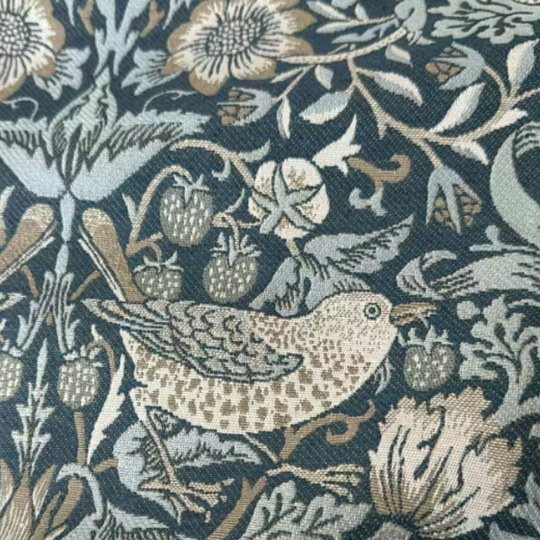 Møbelstoff Jacquard - William Morris Blomstrende fugler lys blå