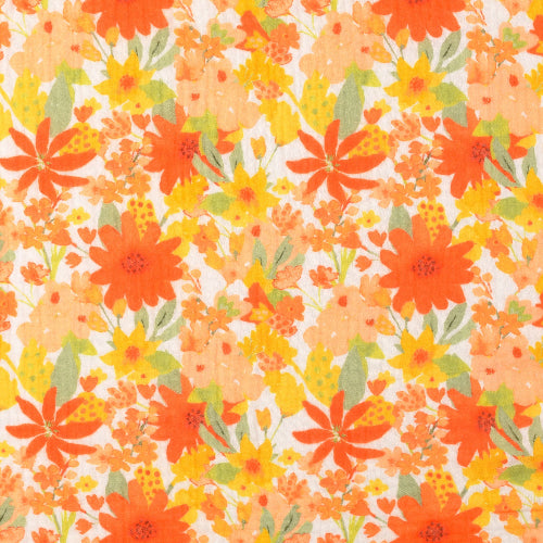 Musselin - Anna blomster oransje