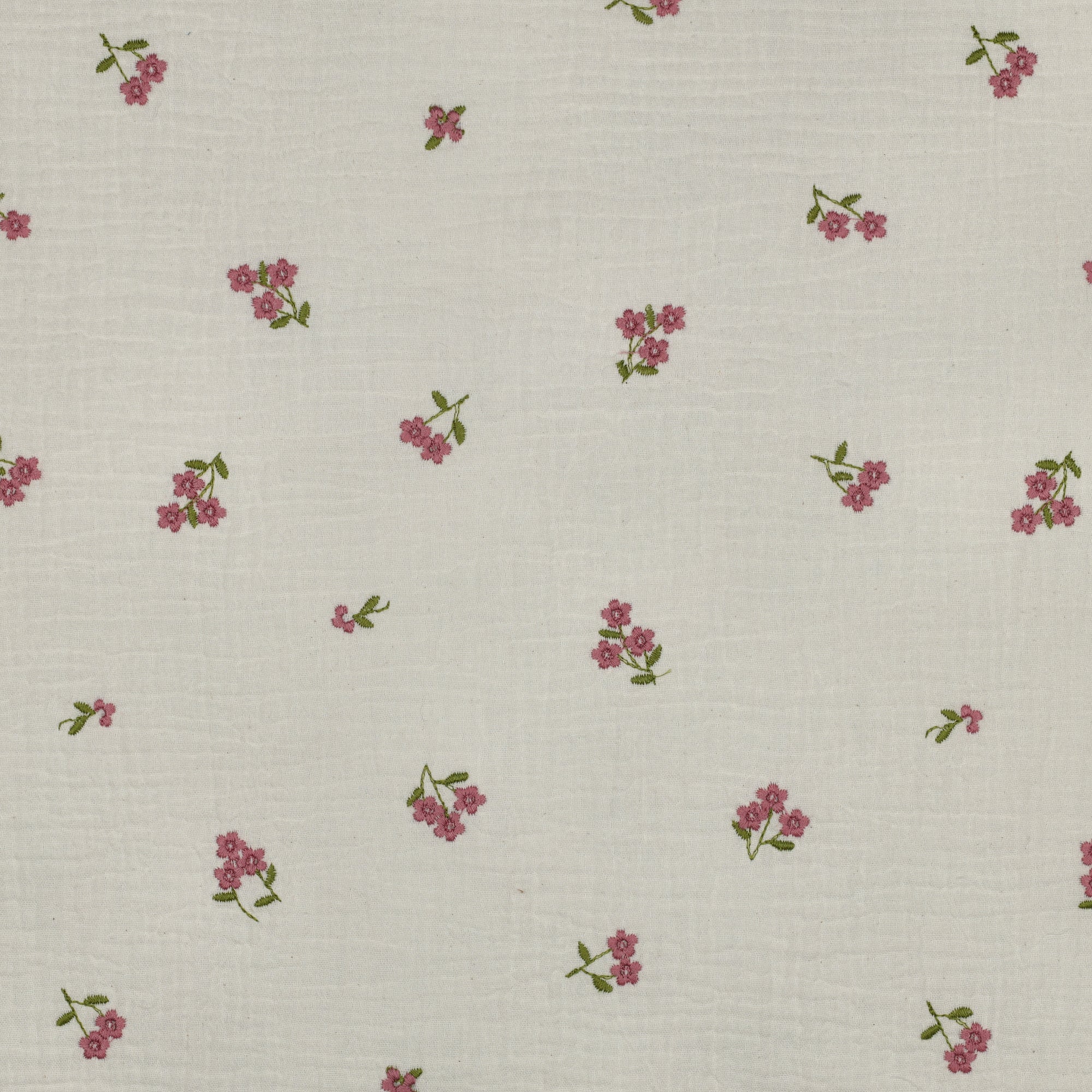 Musselin - Brodert Blomster, offwhite