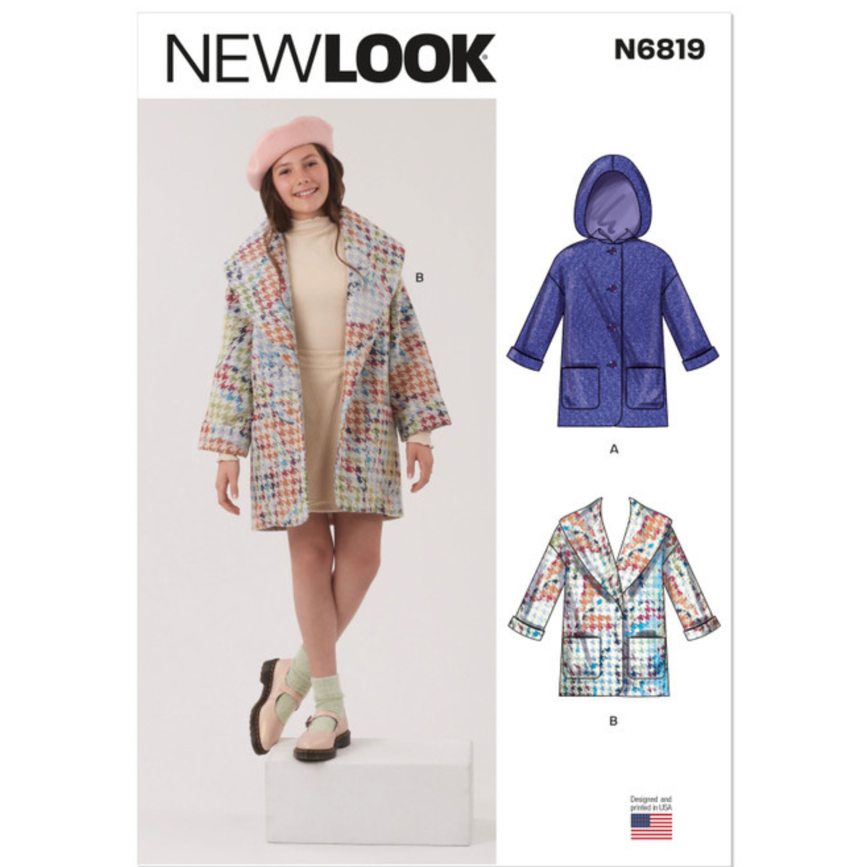 New Look - 6819 Jente Kåpe med hette og krage str. 7-14
