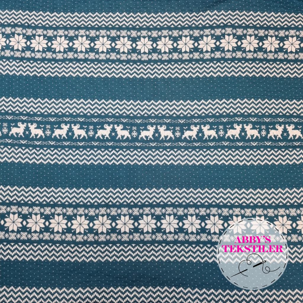 Økologisk Jacquard jersey  - Norsk - Petrol