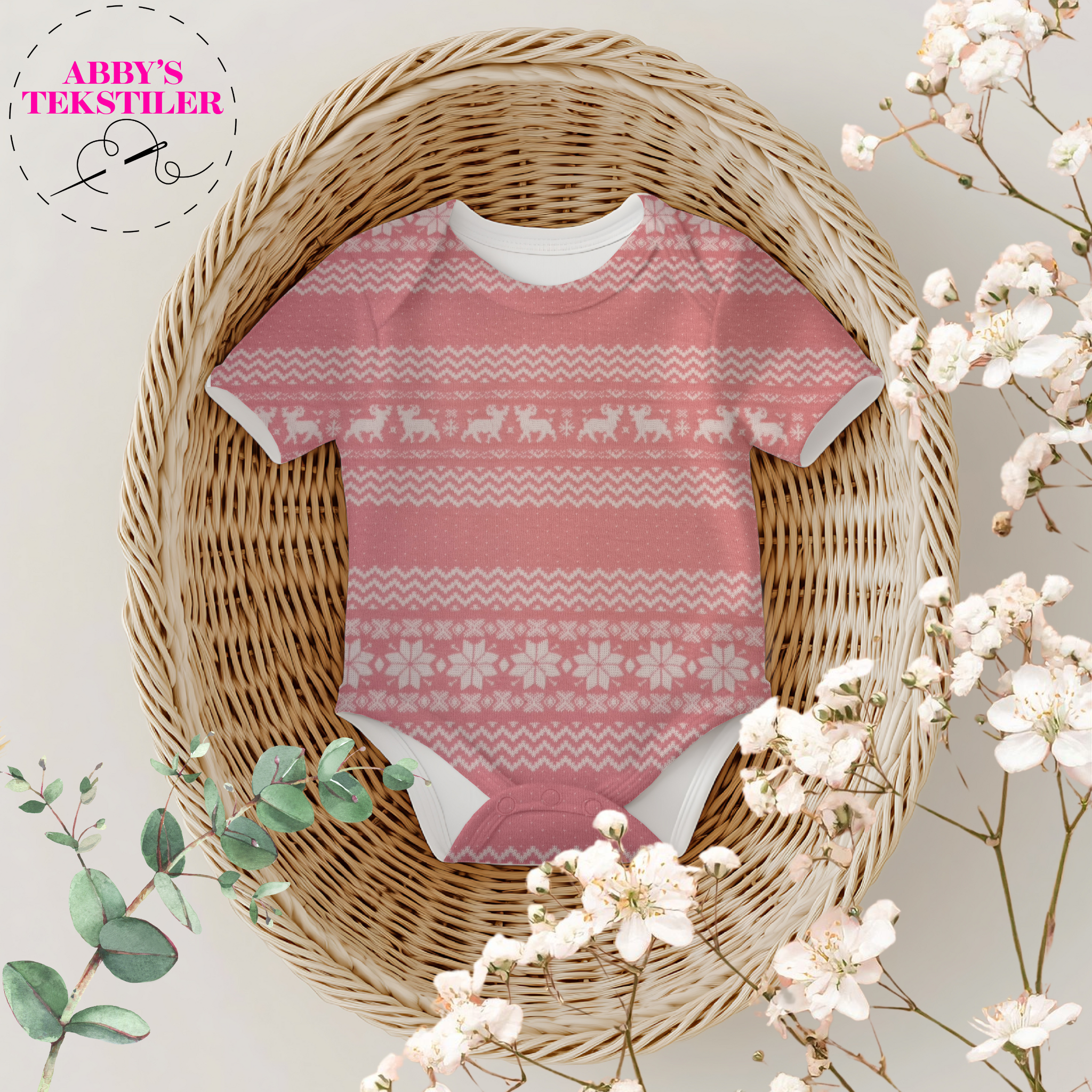 Økologisk Jacquard jersey  - Norsk - Rosa