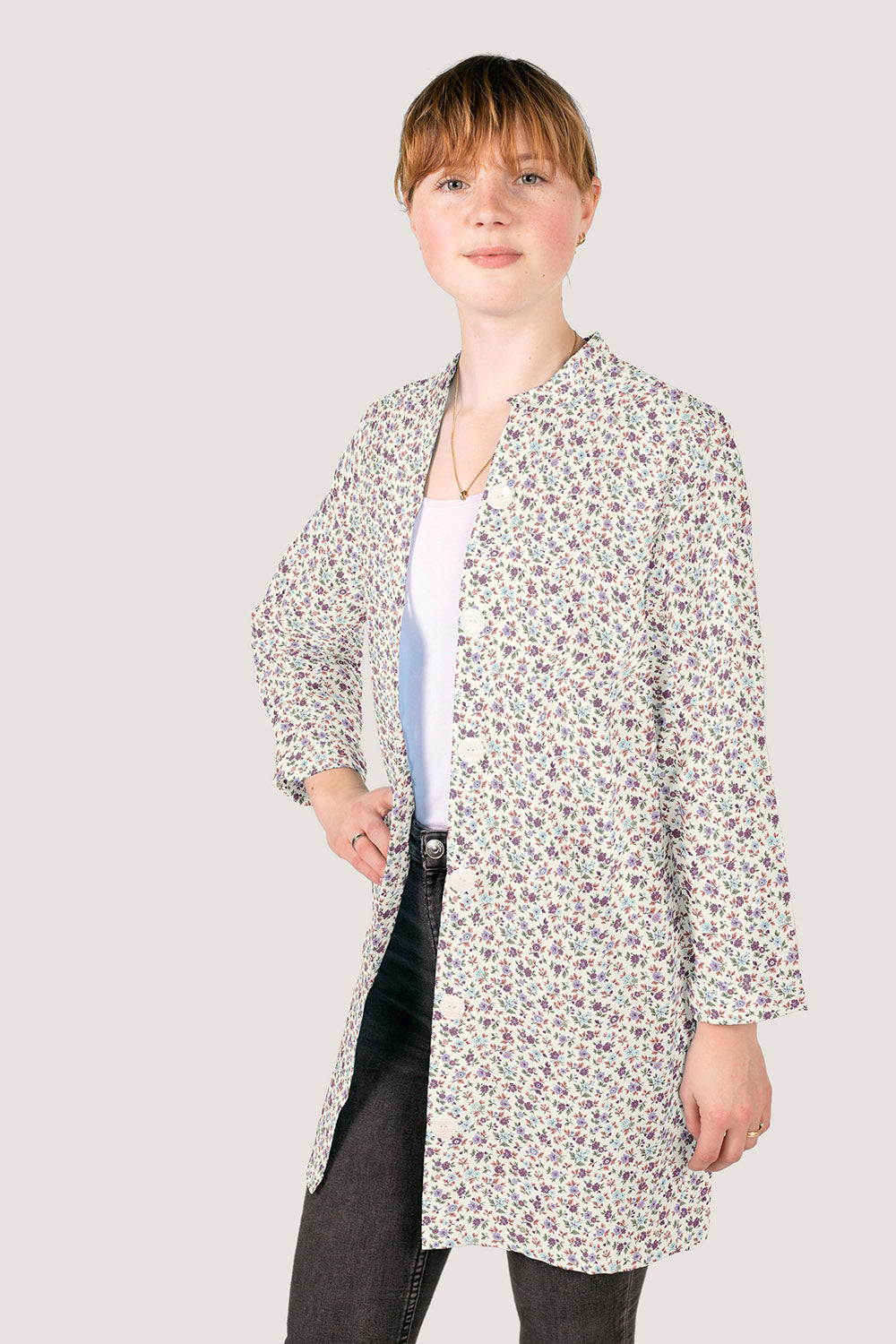 Poplin Bomull - Ann små blomster, offwhite