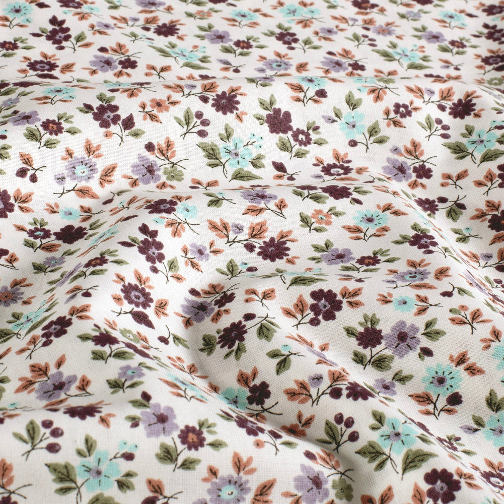 Poplin Bomull - Ann små blomster, offwhite