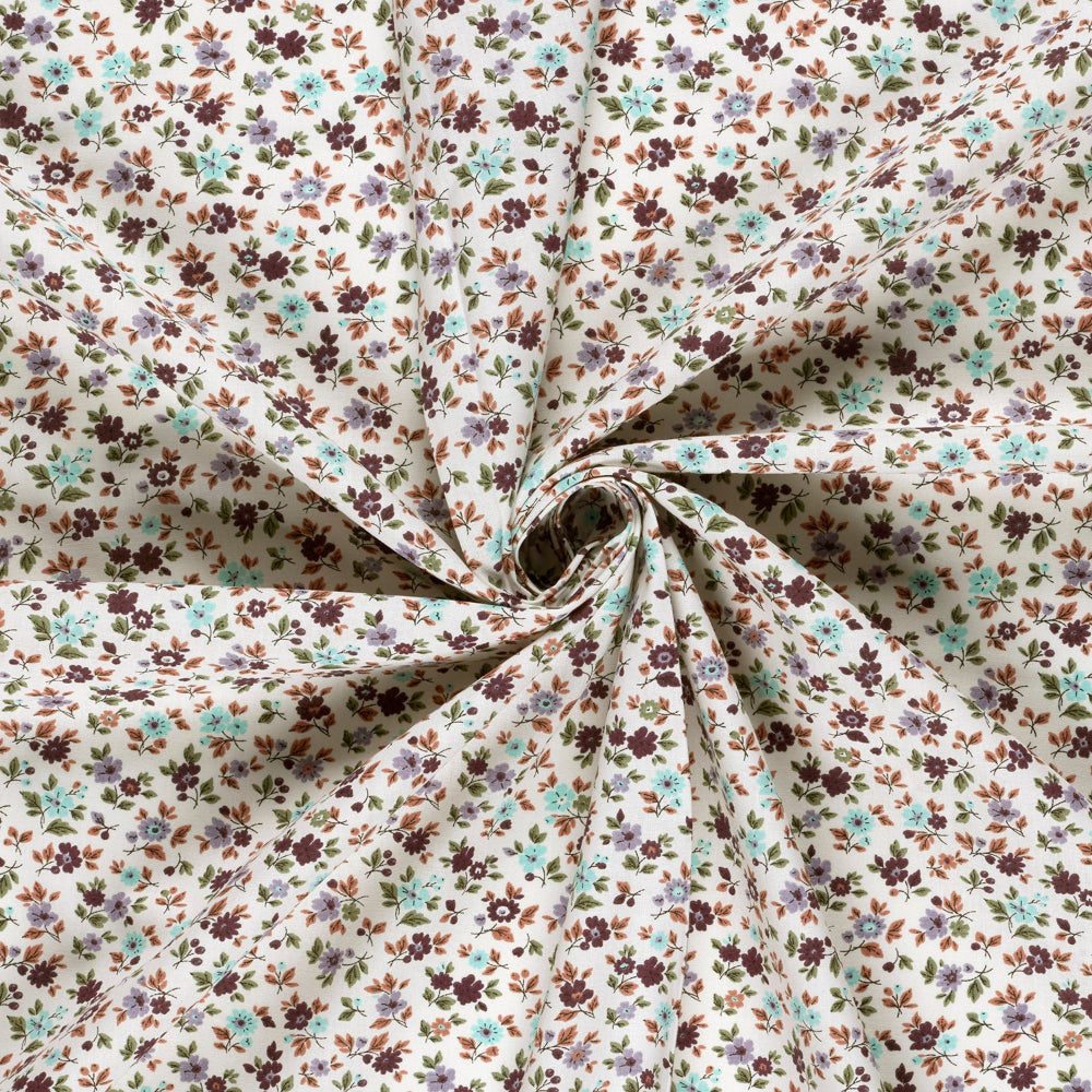 Poplin Bomull - Ann små blomster, offwhite