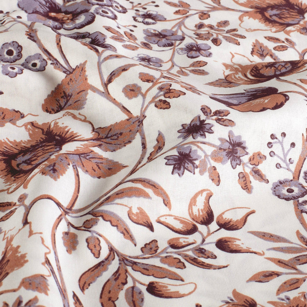 Poplin Bomull - Ashley - blomster, offwhite