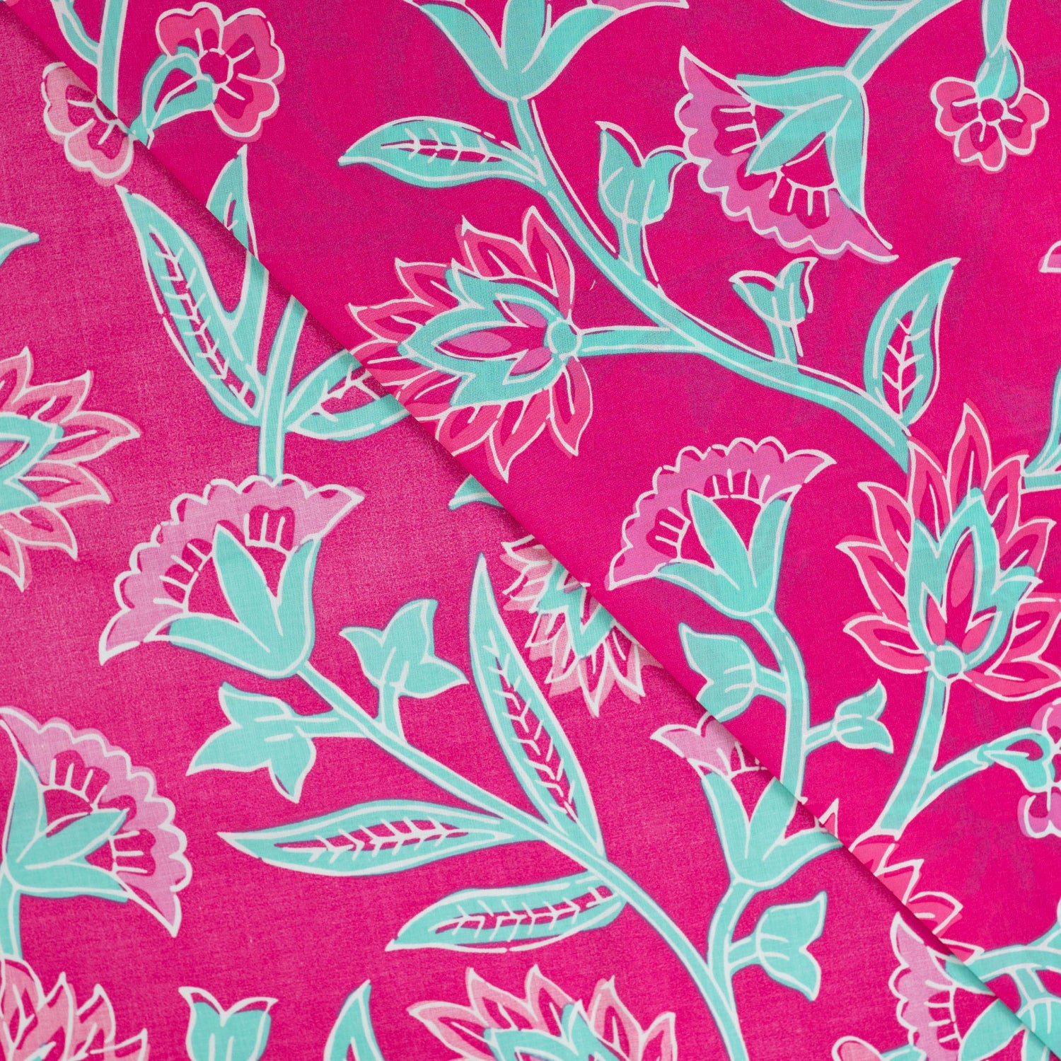 Poplin Bomull - Blomster Fuksia